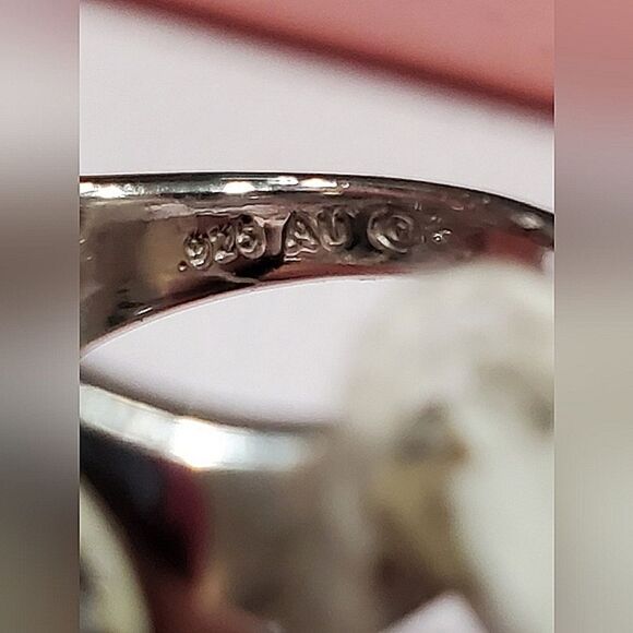 NWT VTG 925 Sterling Silver Aqua Topaz and Genuine Crystals Ring Size 7 - Picture 5 of 7